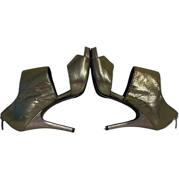 Nine West Silver Metallic Peep Toe Back Zip Stiletto Platform Heels 7.5 - Picture 6 of 10